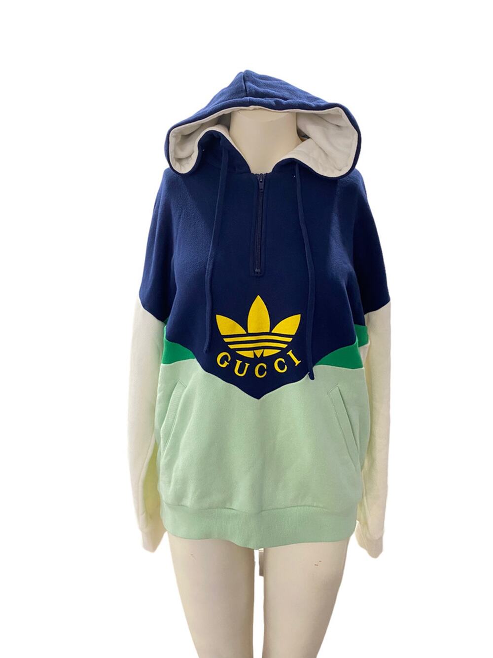 Gucci x Adidas Colorblock Hoodie Sweatshirt Blue Green Logo Small NWT